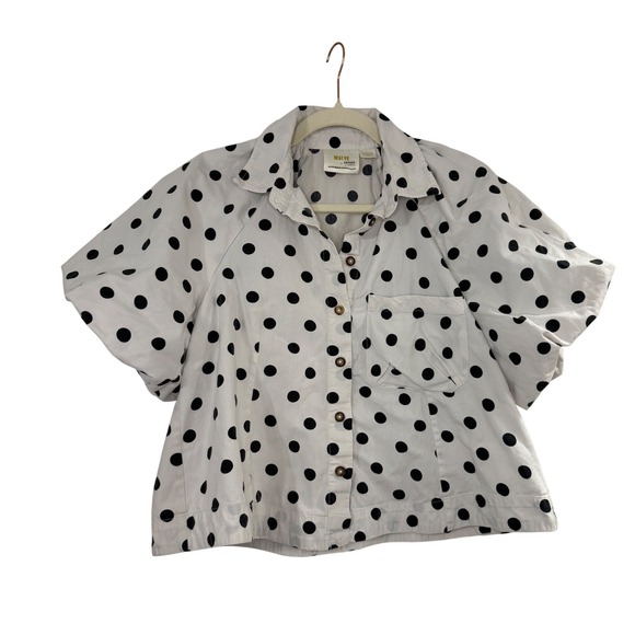 Maeve Tops - Maeve Anthropologie Polka Dot Puff Sleeve Shirt Size Medium White Black Cropped